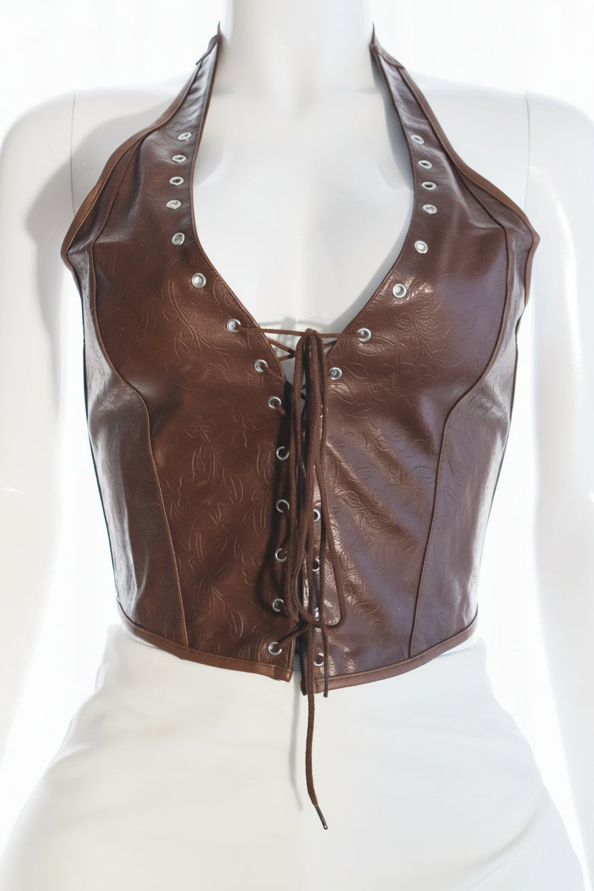 Cowgirl Brown Halter Top Corset