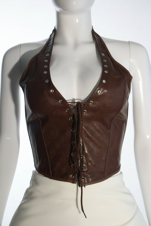 Cowgirl Brown Halter Top Corset